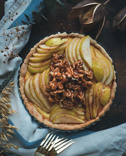 Pear Ricotta Tart with Candied Maple Walnuts
