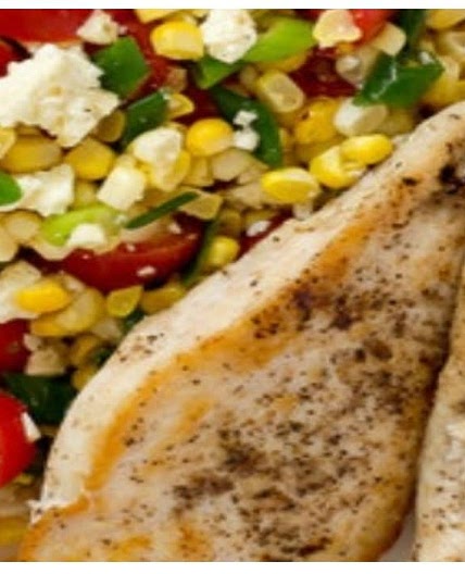 Pan-Fried Chicken Breasts w/ Corn, Tomato, and Feta Salad