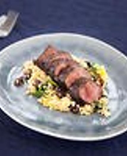 Seared pepperberry kangaroo with couscous salad