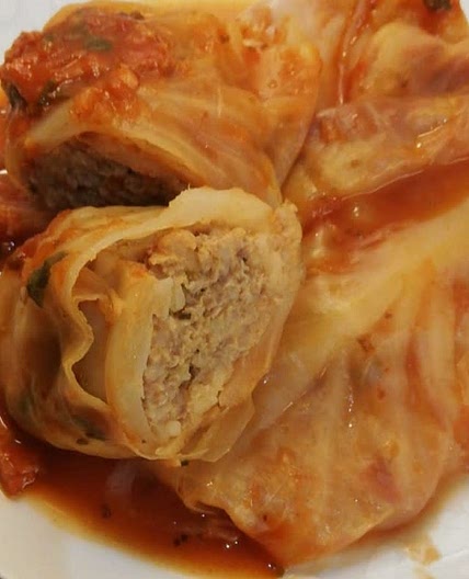 Stuffed cabbage in tomato sauce.