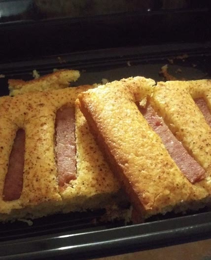 Spam "corn bread" dogs by Lexi