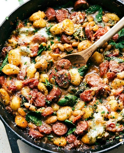 One Skillet Sausage, White Bean, and Gnocchi
