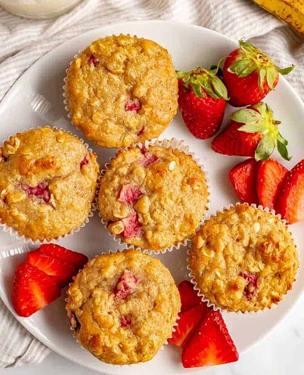Healthy strawberry banana muffins