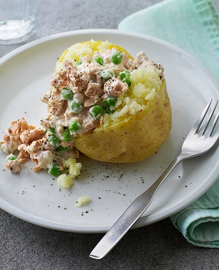 Microwave jacket potatoes with various toppings