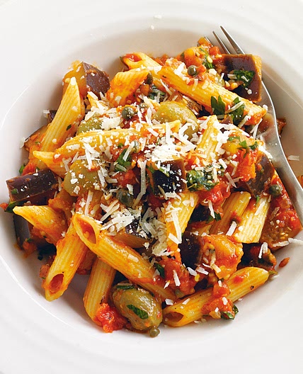 Penne with eggplant caponata