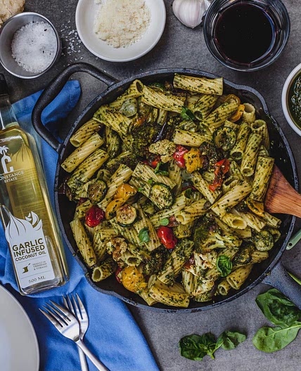 Garlic Roasted Vegetable Pesto Pasta