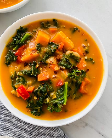 Sweet Potato, Kale, and White Bean Soup