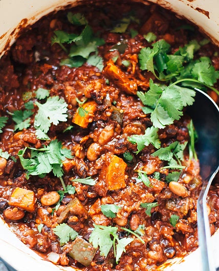 SMOKY SQUASH CHILI WITH QUINOA, PINTO AND BLACK BEANS
