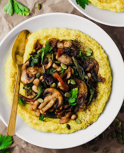 Vegan Polenta with Mushrooms and Beans