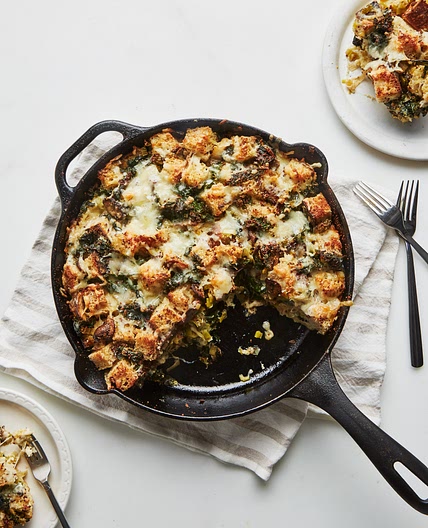 Cheesy Kale and Mushroom Strata