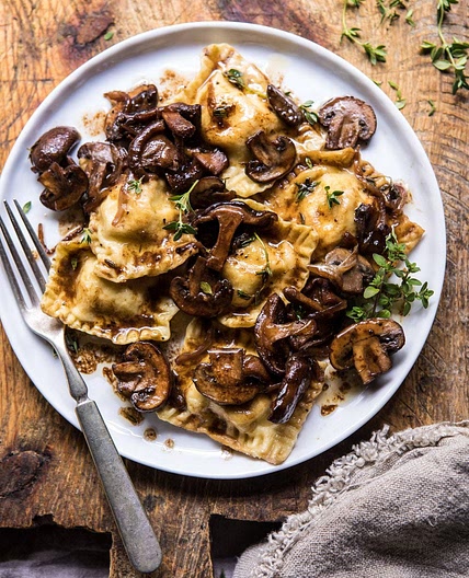 Herby Buttered Balsamic Mushroom Ravioli