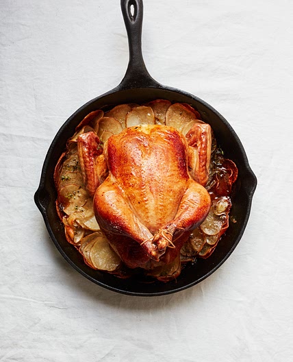 Cast-Iron Roast Chicken with Crispy Potatoes