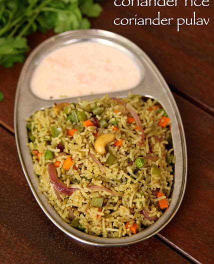 coriander rice recipe | cilantro rice | coriander pulao recipe