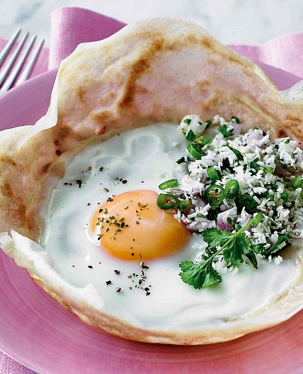 Sri Lankan egg hoppers with chilli and coconut sambol
