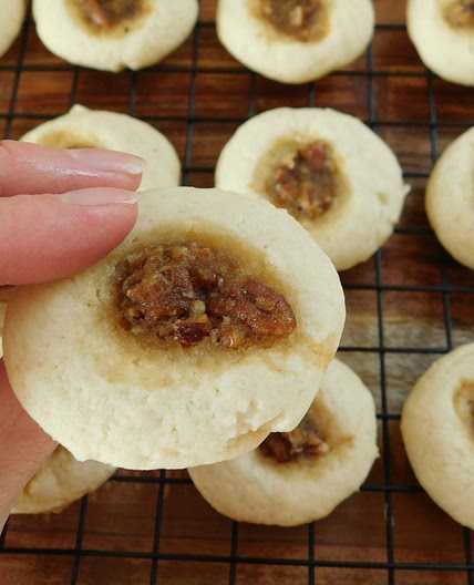 Pecan pie thumbprint shortbread cookies