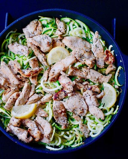 Lemony Chicken Scampi and Zucchini Noodles- a Lean and Green Meal