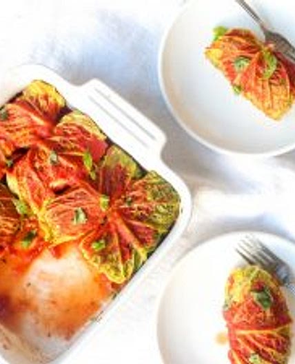 Cabbage Rolls with Wild Rice Mushroom Stuffing