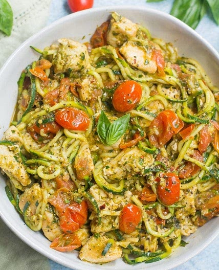 Whole30 Pesto Chicken Zucchini Noodles