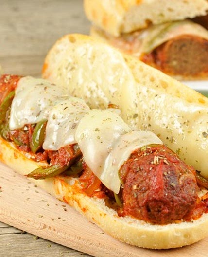 Zesty Gardein Vegetarian Meatball Sub With Melted Provolone, Sautéed Peppers, and Italian Slaw