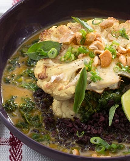 Curried Cauliflower Steaks with Black Rice & Thai Basil