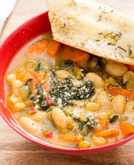 Cannellini Bean & Parmesan Soup with Rainbow Swiss Chard & Taleggio-Rosemary Toast