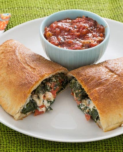 Three Cheese Calzones with Kale & Tomato Sauce