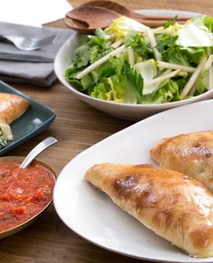 Spinach & Ricotta Calzones with Escarole-Pear Salad & Honey Dressing