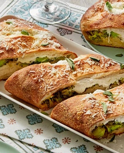 Three-Cheese & Broccoli Stromboli with Tomato & Oregano Dipping Sauce