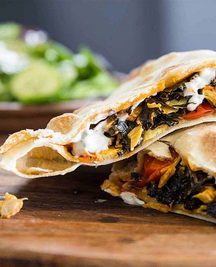 Buffalo Artichoke Calzone with "Bleu Cheese" and Spring Greens