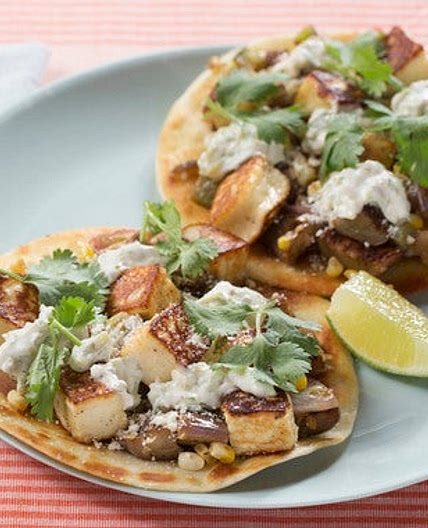 Summer Vegetable & Queso Tostadas with Fairy Tale Eggplants & Spicy Crema