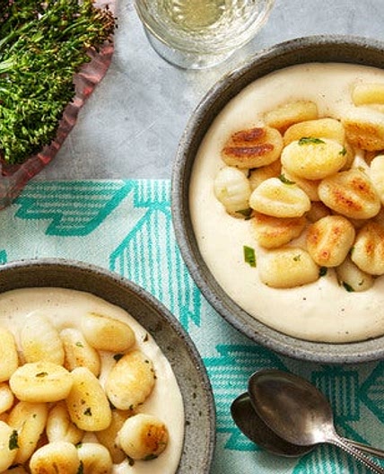 Crispy Gnocchi with Fontina Cheese Sauce & Roasted Broccoli