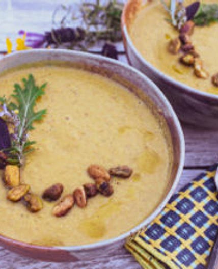 Kabocha Squash Leek Soup with Pistachios (Vegan, Gluten-Free)