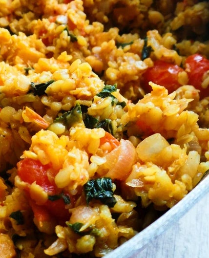 Bulgur, Red lentil and Butternut Squash Skillet