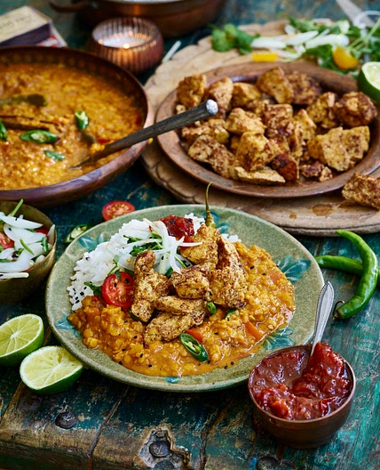 Lentil Dahl with 'Tofu Chicken - Avant-Garde Vegan