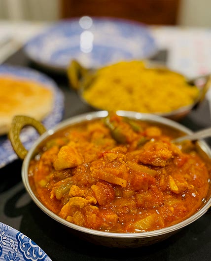 Lou's Easy aromatic Chicken Jalfrezi with Pilau Rice and tasty Naan