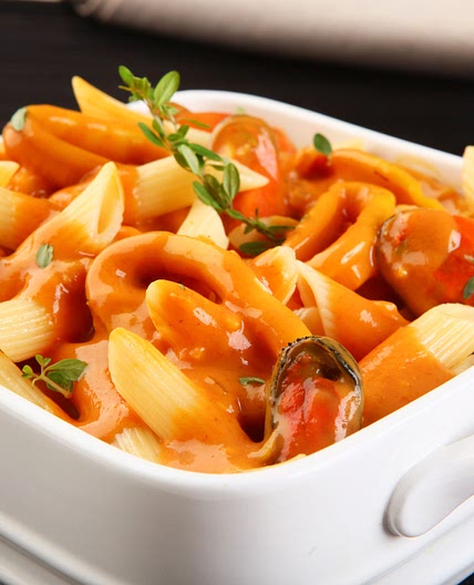 Penne com frutos do mar