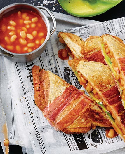Baked bean and avocado jaffles with crispy bacon recipe