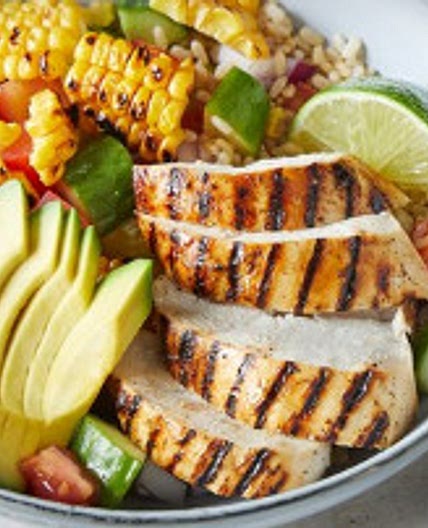 Caribbean chicken with grilled corn salad
