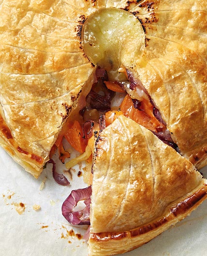 Sweet potato, onion and cheddar pie