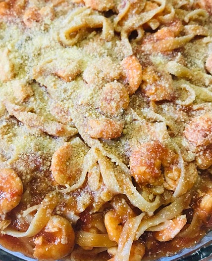 Macarronada de camarão da Kequel