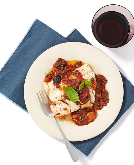 Cod in Puttanesca Sauce