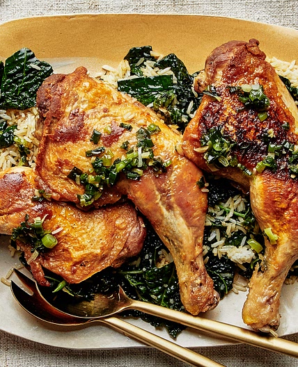 Chicken with Schmaltzy Rice and Kale