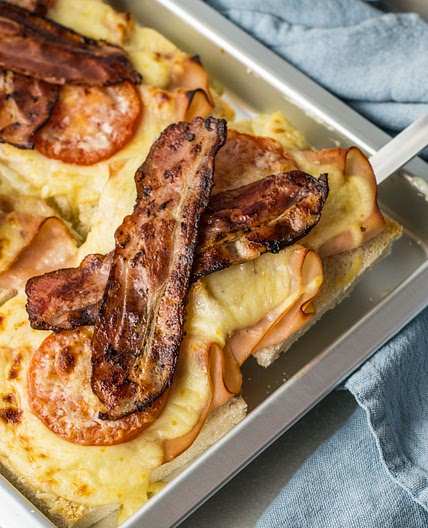 Traditional Kentucky Hot Brown Sandwich With Turkey and Bacon
