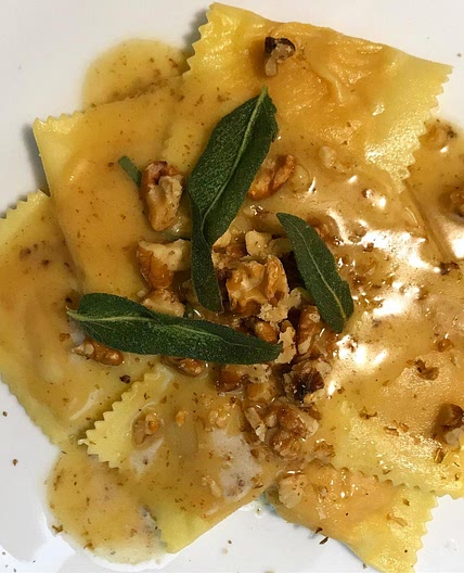 Pumpkin Ravioli with Sage, Brown Butter, and Toasted Walnuts