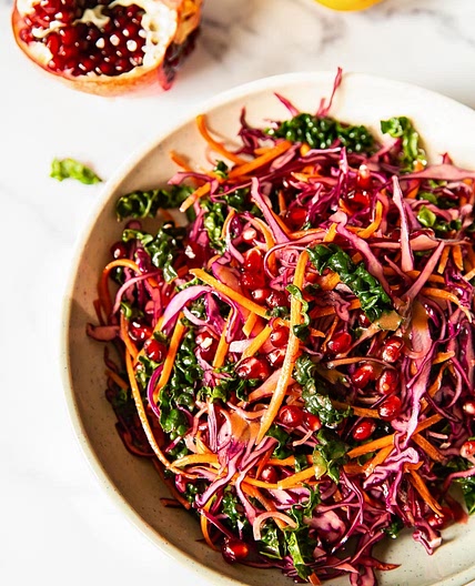 Winter Salad with Red Cabbage, Kale and Pomegranate