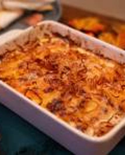 Potato and Butternut Squash Gratin with Crispy Shallots