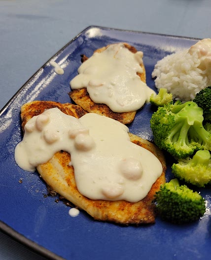 Blackened Tilapia with Shrimp Alfredo Sauce