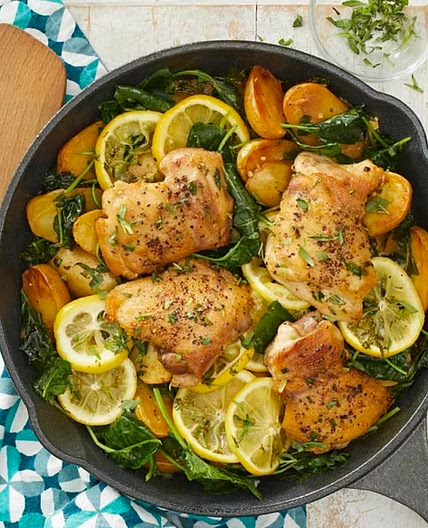 Lemon Chicken Thighs with Kale & Cauliflower