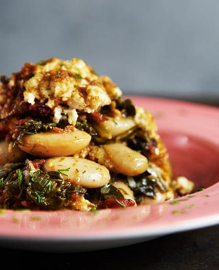 Messinia Style Giant Beans Baked (Gigantes) with Spinach & Feta
