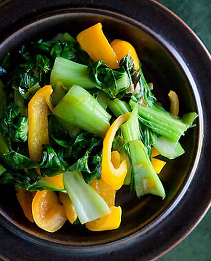 Baby Bok Choy with Yellow Bell Peppers